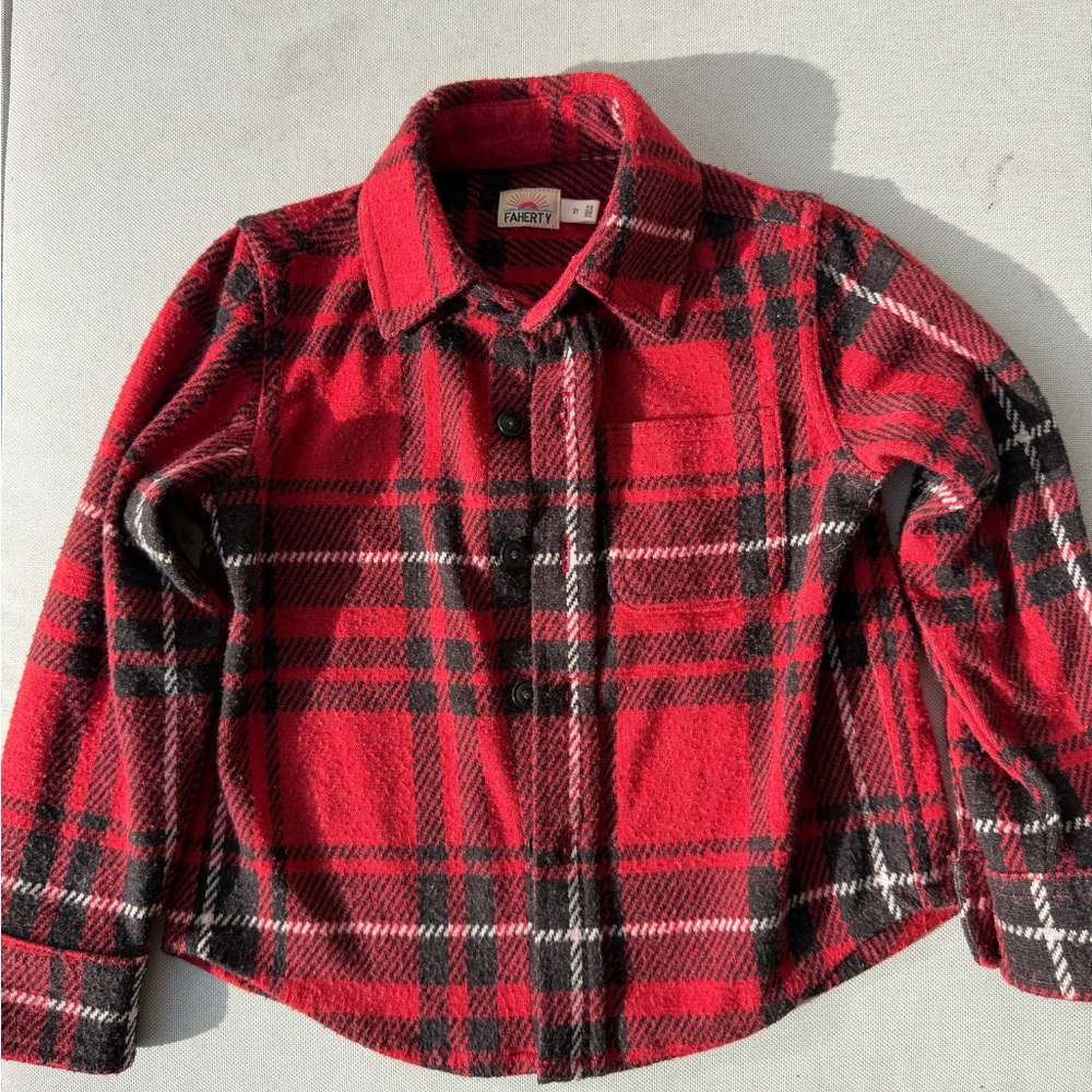 Faherty Kids Legend™ Sweater Shirt- red plaid color